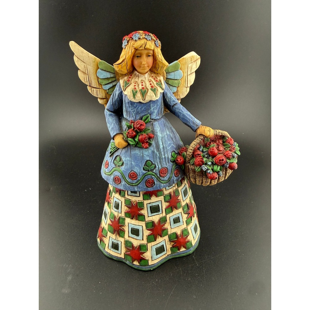 Jim Shore Heartwood Creek Angel with Rose Basket Figurine 105169 2002 Enesco
